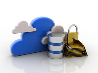 3d rendering cloud database folder with lock
