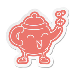 cartoon sticker of a blue tea pot