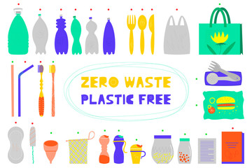 Zero waste vector illustrations set