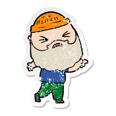 distressed sticker of a cartoon man with beard