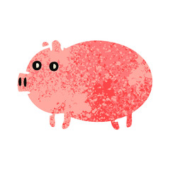 retro illustration style cartoon fat pig