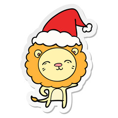 sticker cartoon of a lion wearing santa hat