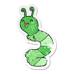 distressed sticker of a cartoon happy caterpillar