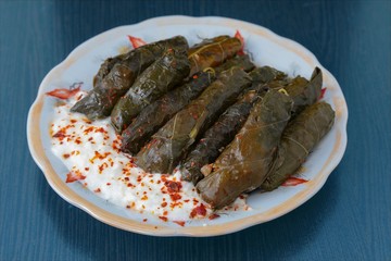 stuffed grape leaves with rice and meat. Traditional Ottoman, Turkish cuisine
