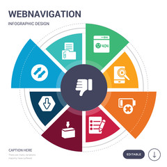 set of 9 simple webnavigation vector icons. contains such as dislike, documents, double arrow, down arrow, download, edit, empty battery icons and others. editable infographics design