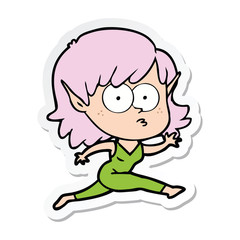 sticker of a cartoon elf girl running