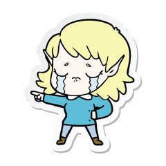 Obraz premium sticker of a cartoon crying elf girl