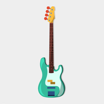 Green Bass Guitar Vector Illustration