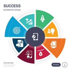 set of 9 simple success vector icons. contains such as accept, achievement, aim, approval, attitude, balance, best icons and others. editable infographics design