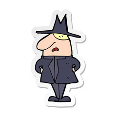 Fototapeta na wymiar sticker of a cartoon man in coat and hat