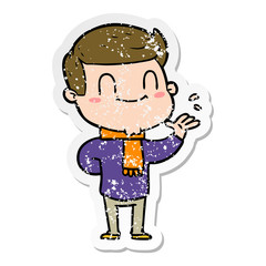 distressed sticker of a cartoon friendly man