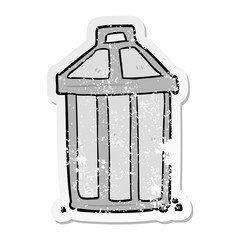 distressed sticker of a cartoon garbage can