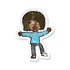 retro distressed sticker of a cartoon scared person