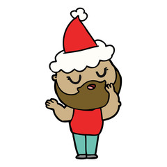line drawing of a man with beard wearing santa hat