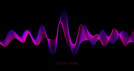 Abstract sound wave background. Colorful wave on black. Stock vector illustration.