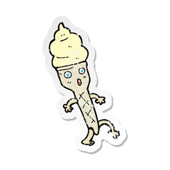 retro distressed sticker of a cartoon ice cream