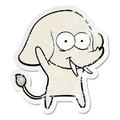 distressed sticker of a happy cartoon elephant