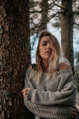 Portrait of a woman during sunset next to a lake, Black Forest, Germany