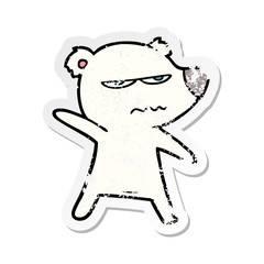distressed sticker of a angry bear polar cartoon pointing