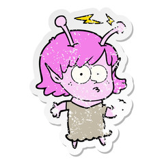 distressed sticker of a cartoon alien girl
