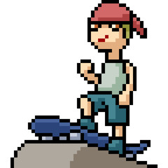Fototapeta premium vector pixel art boy skateboard