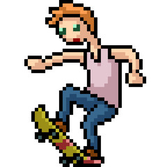 Fototapeta premium vector pixel art boy skateboard