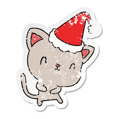 christmas distressed sticker cartoon of kawaii cat