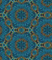 Vector seamless pattern with irregular dots texture in geometric layout. Ethnic colorful doodle texture. Abstract vector background. Wallpaper, cloth design, fabric, paper, textile template. Hand