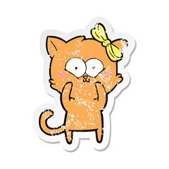 distressed sticker of a cartoon cat