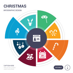 set of 9 simple christmas vector icons. contains such as 25-dec, antlers, balloons, bauble, bells, calendar, candy icons and others. editable infographics design