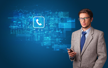 Young person using phone with mail and online communication concept
