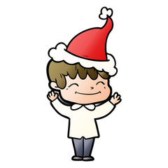 gradient cartoon of a happy boy wearing santa hat