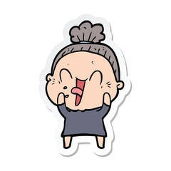sticker of a cartoon happy old woman