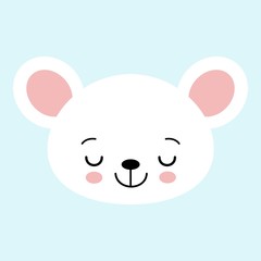 Cute cartoon mouse face. Little kawaii mouse. Vector illustration for children.