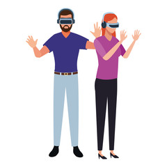 People playing with virtual reality glasses