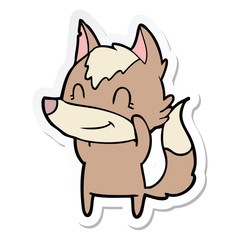 sticker of a friendly cartoon wolf