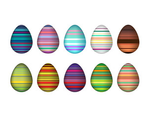 Ten colorful striped eggs for Easter