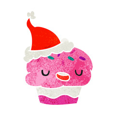 christmas retro cartoon of kawaii cupcake