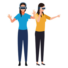 People playing with virtual reality glasses