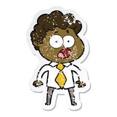 distressed sticker of a cartoon man gasping in surprise