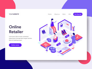 Landing page template of Online Retailer Illustration Concept. Isometric flat design concept of web page design for website and mobile website.Vector illustration