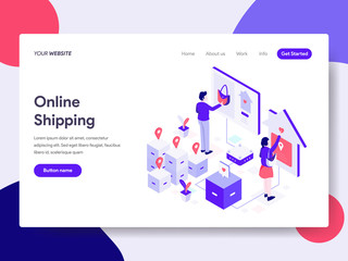 Landing page template of Online Shipping Illustration Concept. Isometric flat design concept of web page design for website and mobile website.Vector illustration