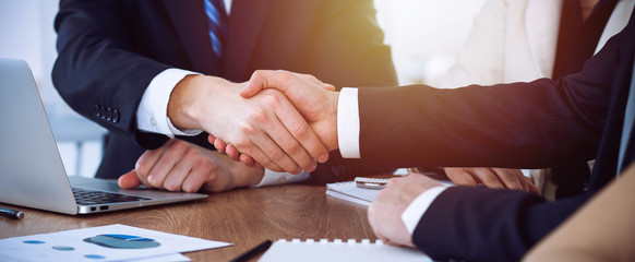 Business people shaking hands at meeting or negotiation in the office. Handshake concept. Partners...
