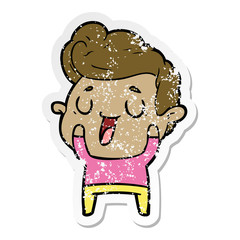 distressed sticker of a happy cartoon man