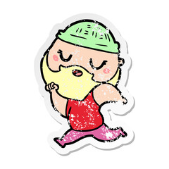 distressed sticker of a cartoon man with beard