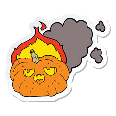 sticker of a cartoon flaming halloween pumpkin