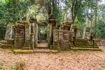 Ruins of building of Banteay Kdey temple, Cambodia
