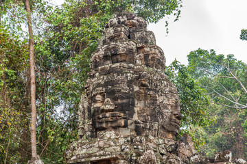Gopuram (entrance) with face tower in the fourth enclosure wall of Banteay Kdey temple, Cambodia