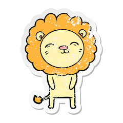 distressed sticker of a cartoon lion