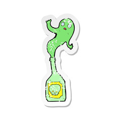 retro distressed sticker of a cartoon ghost in bottle